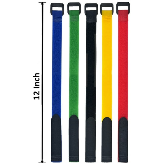 NiftyPlaza 5 pcs Hook and Loop Fastening Cable Ties 12 Inch Lenth Straps Home Office Tablet PC TV Electronics Wires Organizer Management - Color May Very