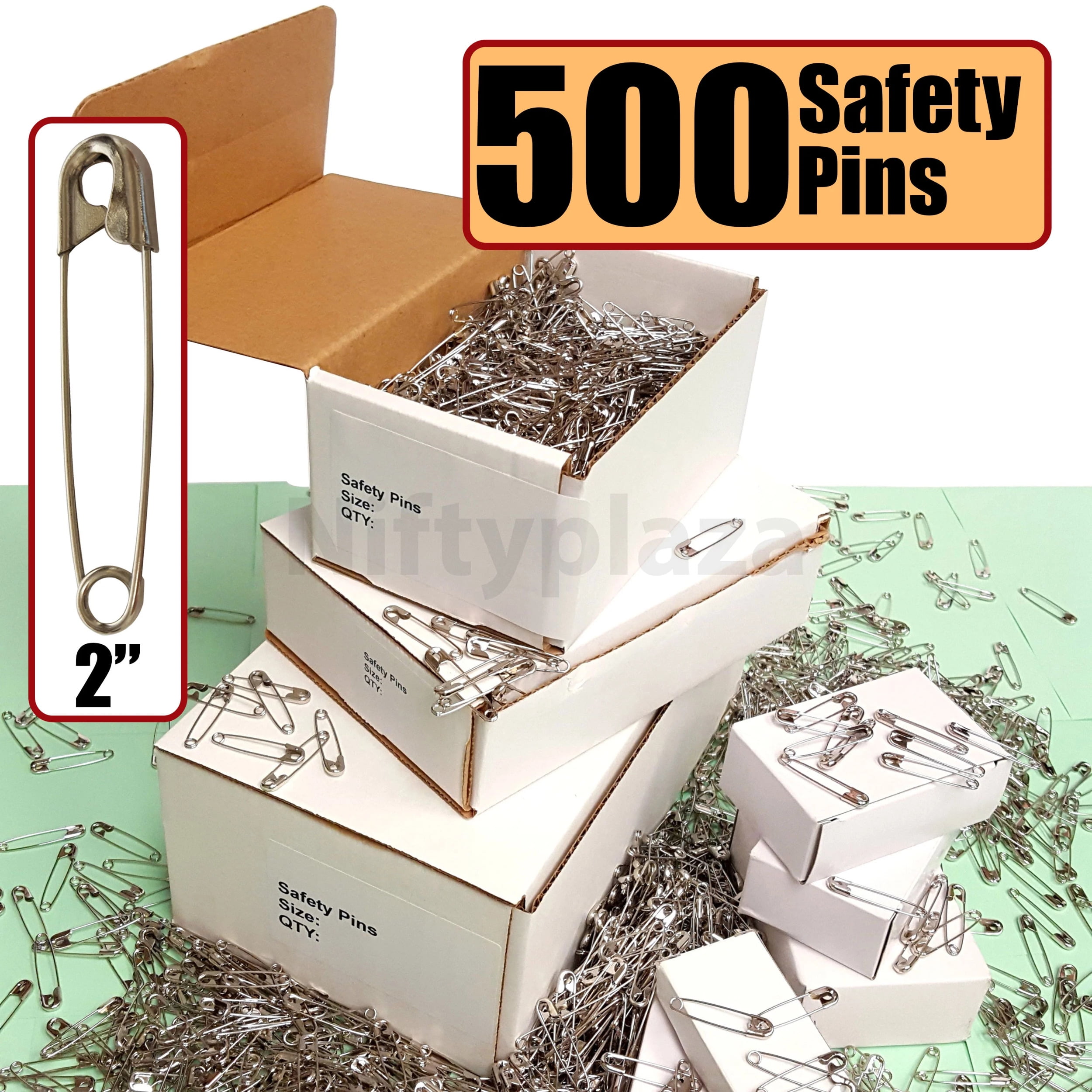 NiftyPlaza Extra Large Safety Pins, Size 2 Inch, 200 Safety Pins, Heav –