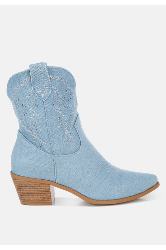 Nigara Cut Out Detail Denim Cowboy Boots