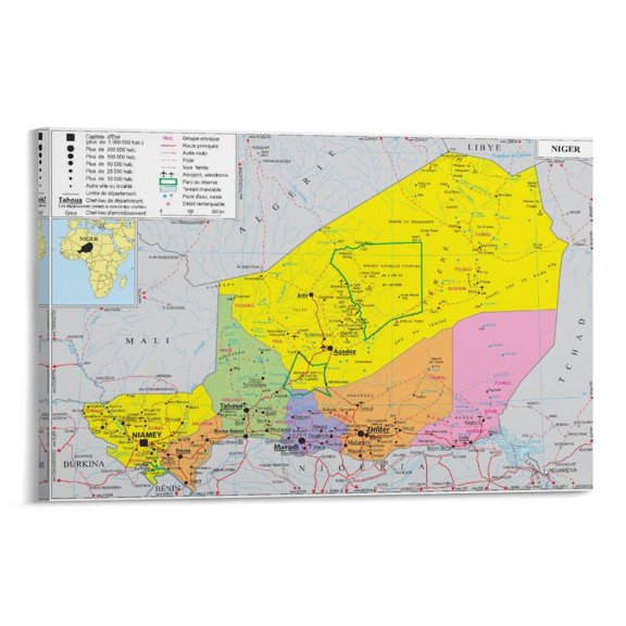 Niger Map Posters Art Poster Canvas Painting Decor Wall Print Photo Gifts Home Modern Decorative Posters 24x36inch(60x90cm)