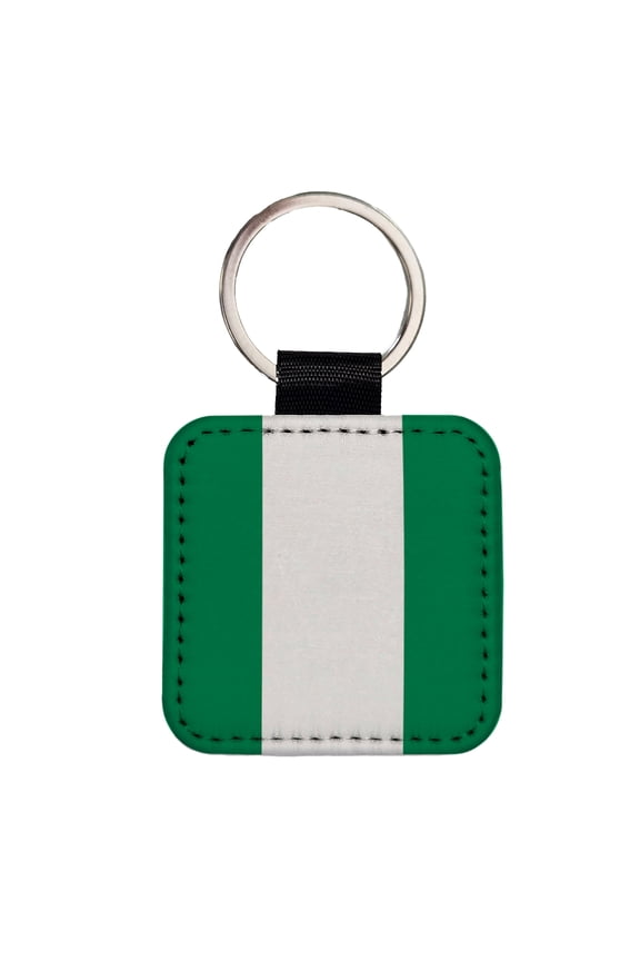Nigeria Country Flag Faux Leather Square Keychain