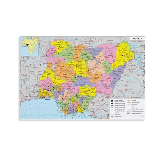 Nigeria Map Posters Artworks Canvas Poster Room Aesthetic Wall Art Prints Home Modern Decor Gifts 08x12inch(20x30cm)