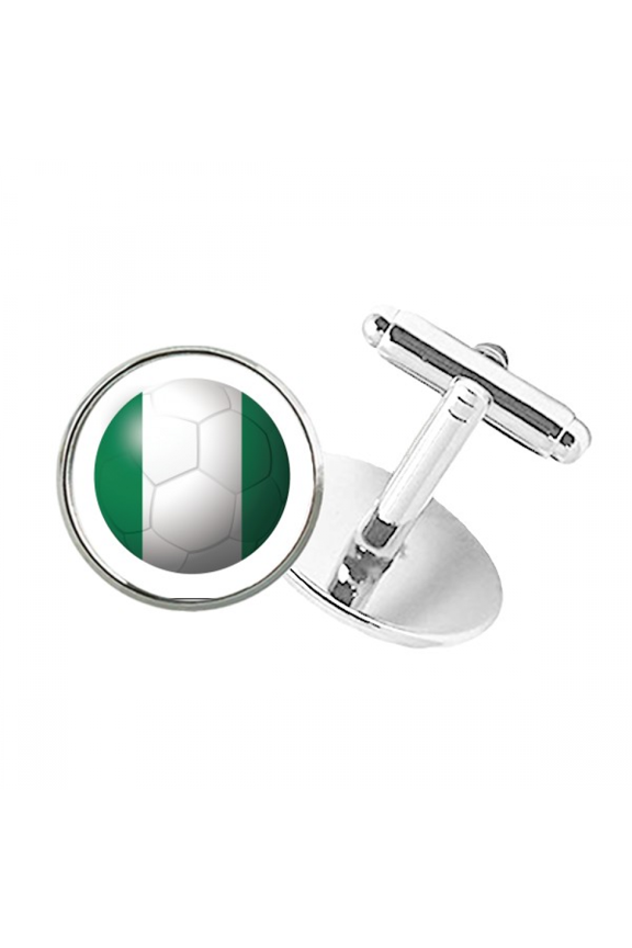 Nigeria National Flag Soccer Football Round Button Cuff Clip Stud Cufflinks