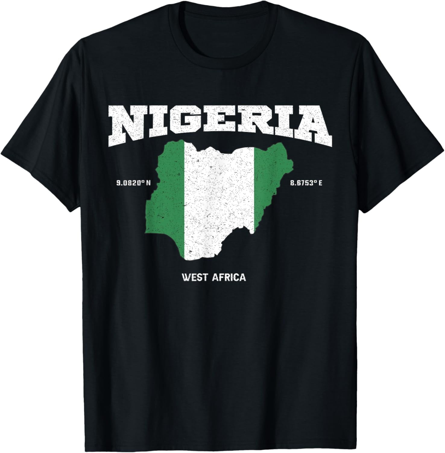 Nigeria flag and map, Nigerian coordinates Tee TShirt