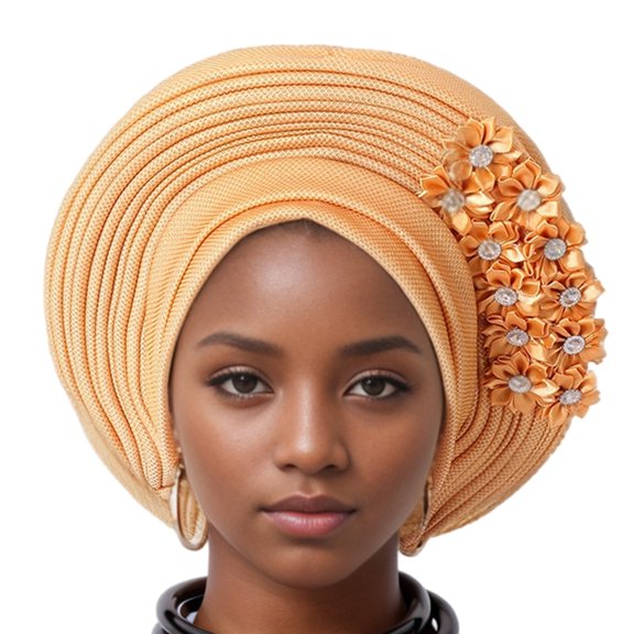 Nigerian Turban Hat Women Bright Yarn Turban Head Wrap Bonnet for Formal Wedding