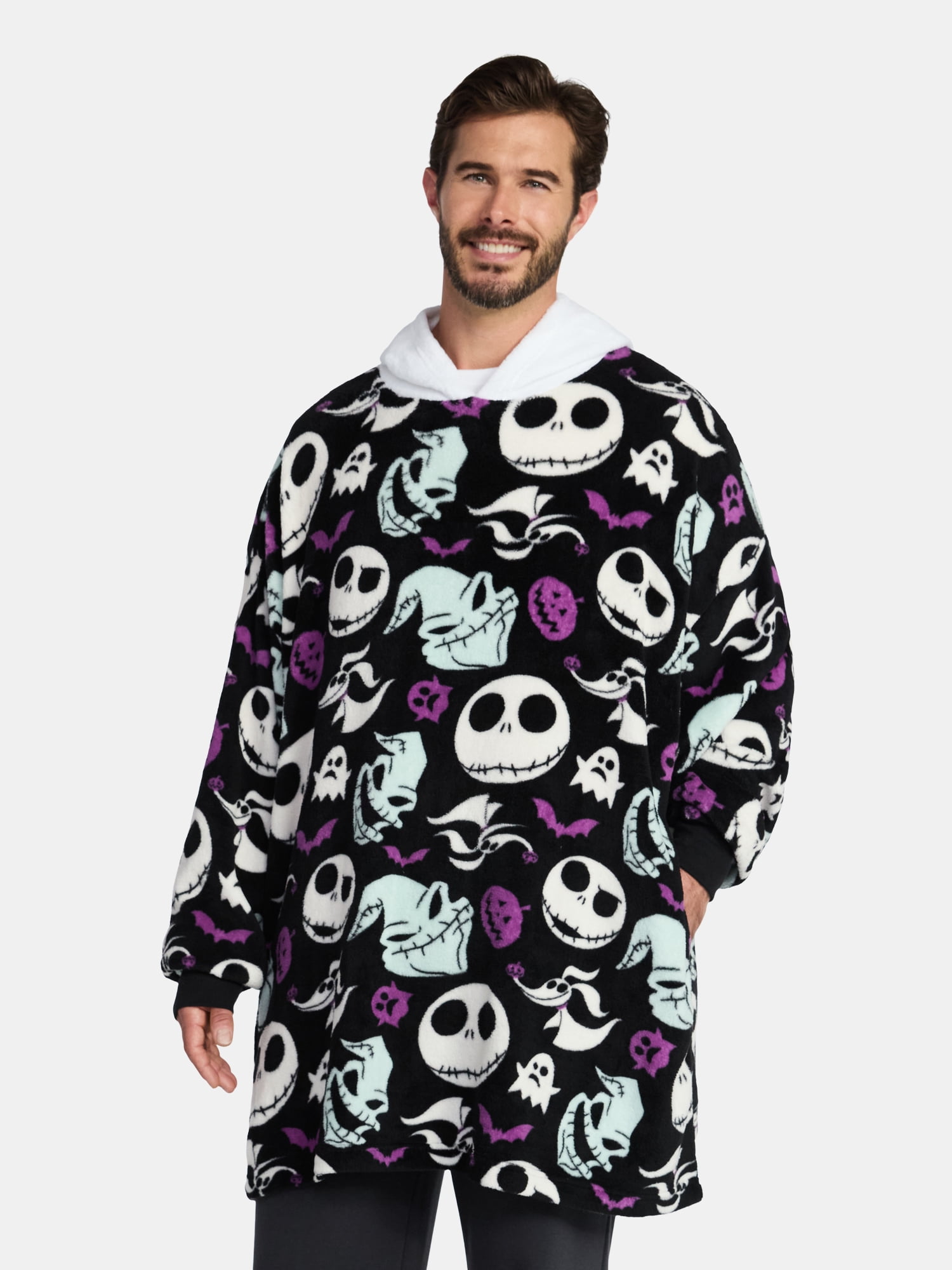 Nightmare Before Christmas Men's and Big Men's Oversized Graphic Hooded Sweatshirt, One Size Fits Most