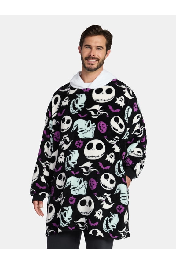 Nightmare Before Christmas Men's and Big Men's Oversized Graphic Hooded Sweatshirt, One Size Fits Most