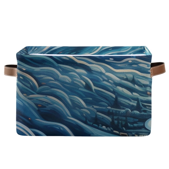 Night Abstract Storage Basket Large Foldable Storage Bin Laundry Baskets Toys Box Book Foldable Organizer Bag 14.2x10.2x8.3 Inches 1 PC