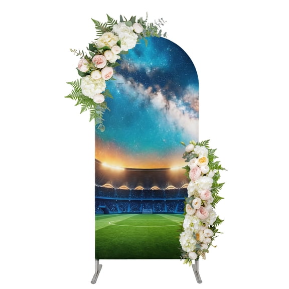 Night Arena Arch Backdrop Cover 6FT, Starry Sky Forest Green Atmospheric Football Field Spandex Fitted Stretchy Arch Stand Covers, Round Top Chiara Backdrop Cover for Wedding Party Birthday