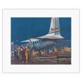 thumbnail image 1 of Night Arrival DC-6 Mainliner 300 - United Air Lines - Vintage Airline Travel Poster by Millard Sheets c.1952 - Fine Art Rolled Canvas Print 11in x 14in, 1 of 4