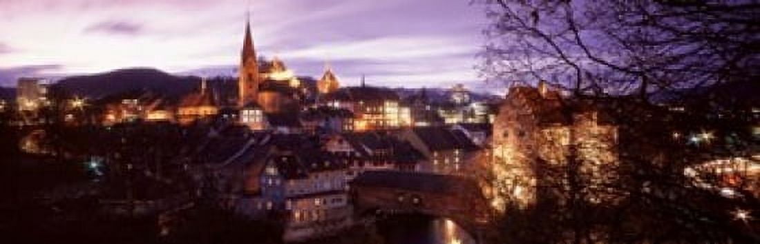 Night Baden Switzerland Canvas Art - Panoramic Images (18 x 6)