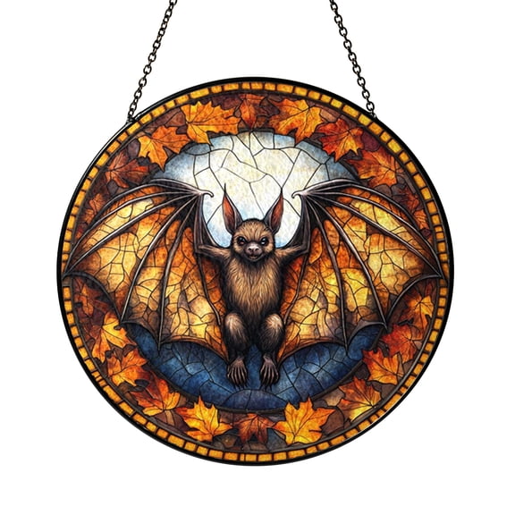 Night Bat Faux Stained Glass Window Cling, Double Sided Glossy Translucent Decorative Gothic Window Film for Living Room Bedroom