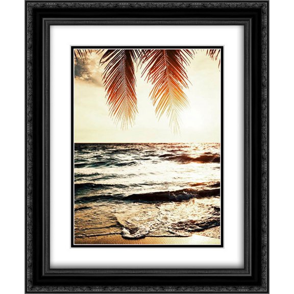 Night Beach 2x Matted 20x24 Black Ornate Framed Art Print by Tai Prints