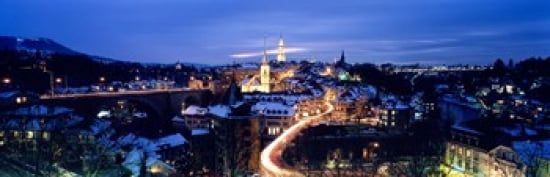 Night Bern Switzerland Canvas Art - Panoramic Images (36 x 12)