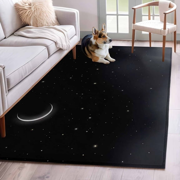 Night Black Sky Area Rugs 4x6 ft Star Moon Cloud Fog Dreamy Washable Rug Non Slip Indoor Carpet Absorbent Floor Mat for Living Room Bedroom Dining Room
