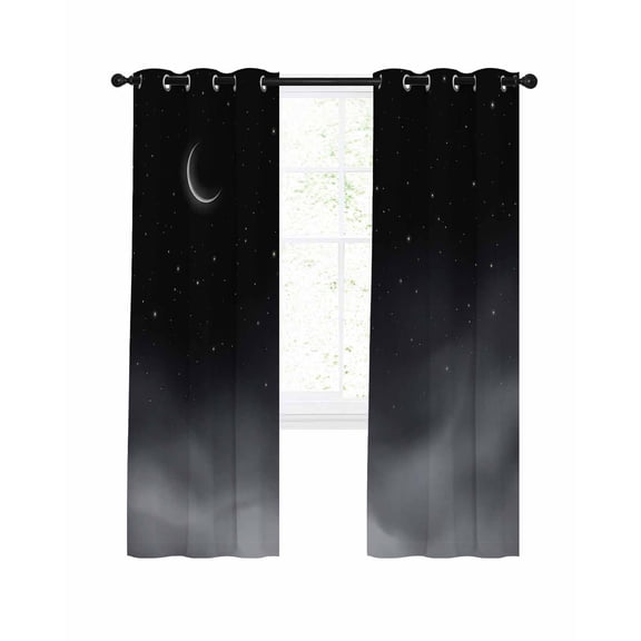 Night Black Sky Blackout Curtains 96 Inch Length Star Moon Cloud Fog Dreamy Thermal Insulated Window Curtain Window Drapes 2 Panels for Bedroom Living Room 52"Wx96"L