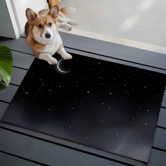 Night Black Sky Front Door Rugs 2x3 ft Star Moon Cloud Fog Dreamy Small Rug for Entryway Non Slip Washable Bathroom Door Mat Absorbent Floor Mat for Indoor Entrance