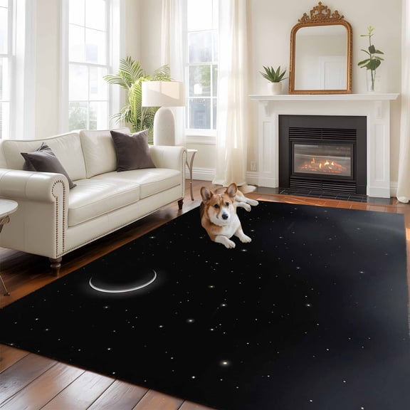 Night Black Sky Large Area Rugs 6x9 ft Star Moon Cloud Fog Dreamy Washable Rug Non Slip Indoor Carpet Absorbent Floor Mat for Living Room Bedroom Dining Room