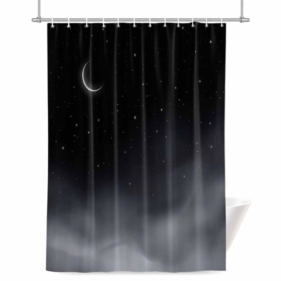 Night Black Sky Shower Curtain, 36" x 72", Star Moon Cloud Fog Dreamy Waterproof Bathroom Curtain Washable Shower Curtain Set with 12 Hooks