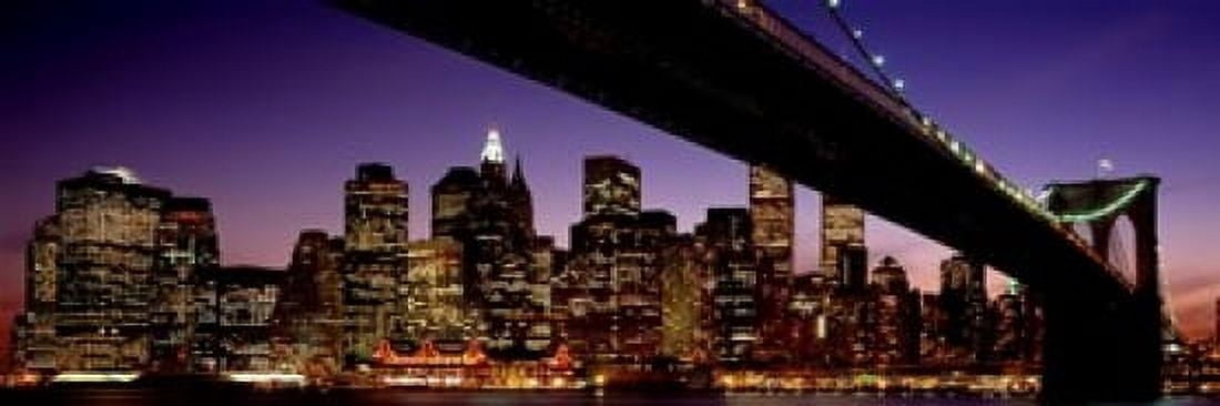 Night Brooklyn Bridge Skyline New York City NY USA Canvas Art - Panoramic Images (18 x 6)