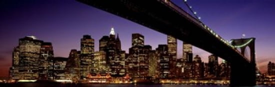 Night Brooklyn Bridge Skyline New York City NY USA Canvas Art - Panoramic Images (36 x 12)