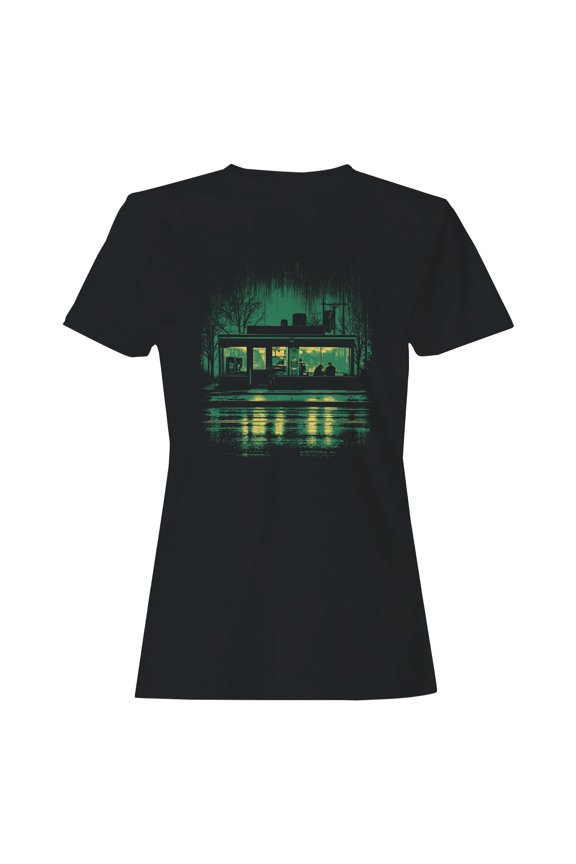 Night Cafe Rain Reflection Art Women's T-shirt