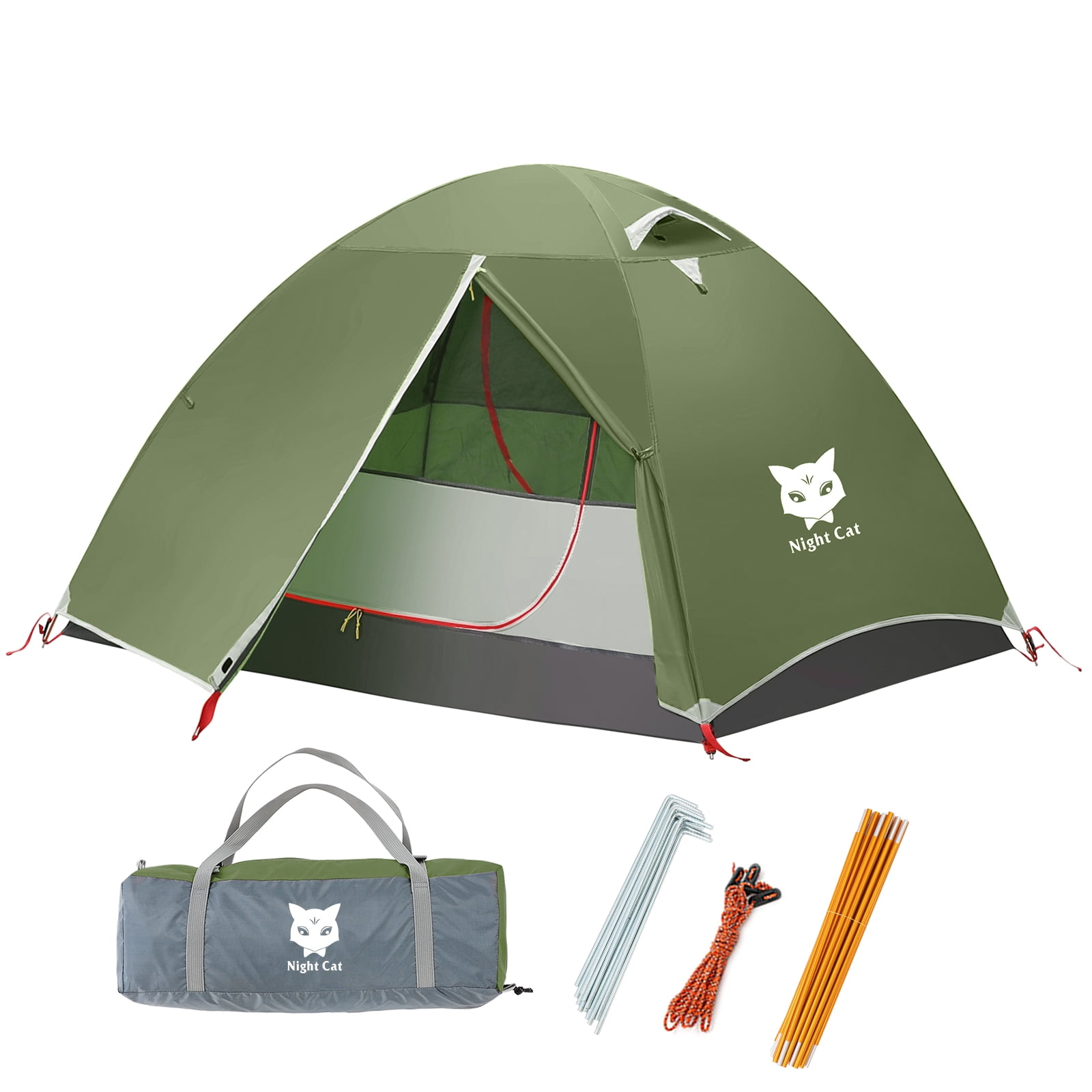 Night Cat Backpacking Tent 2 Persons with Aluminium Pole Camping Tent Adults Lightweight Rainproof Portable Easy Setup Two Doors Double Layers Hiking Mountaineering Outdoors 2.2x1.4m