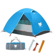 Night Cat Backpacking Tent 2 Persons with Aluminium Pole Camping Tent Adults Lightweight Rainproof Portable Easy Setup Two Doors Double Layers Hiking Mountaineering Outdoors 2.2x1.4m Blue