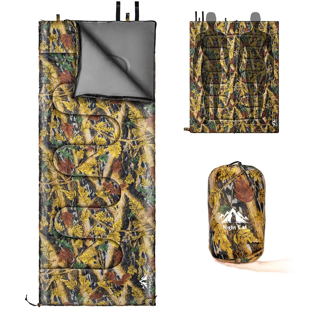 Night Cat Camping Sleeping Bag for Adults 3 Seasons Portable Lightweight Hiking Camo