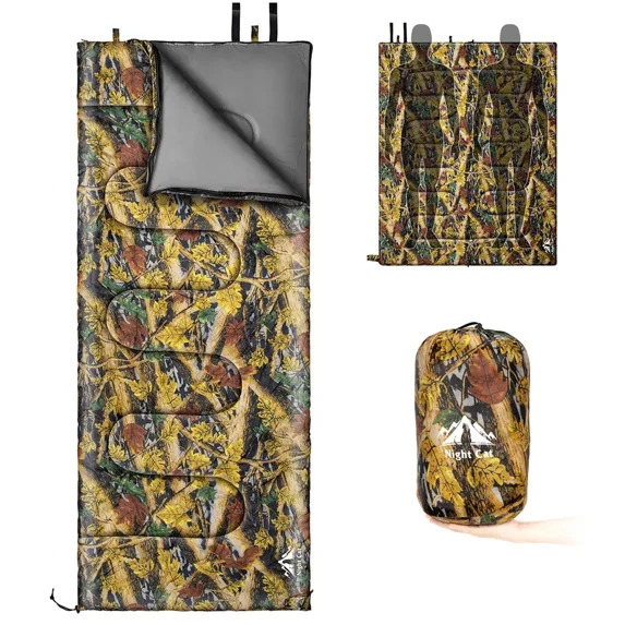 Night Cat Camping Sleeping Bag for Adults 3 Seasons Portable Lightweight Hiking Camo