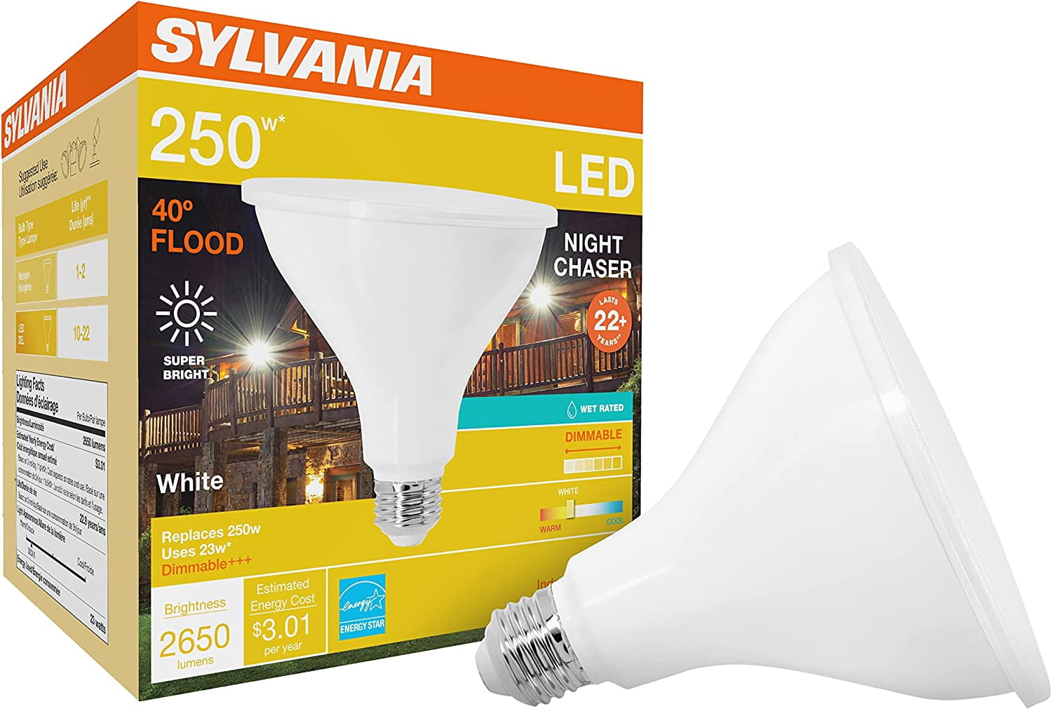 Night Chaser LED PAR38 Light Bulb, 250W=25W, Dimmable, Super Bright ...