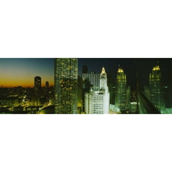 Night Chicago IL USA Canvas Art - Panoramic Images (18 x 6)