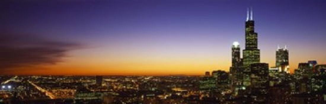 Night Chicago IL USA Canvas Art - Panoramic Images (18 x 6)