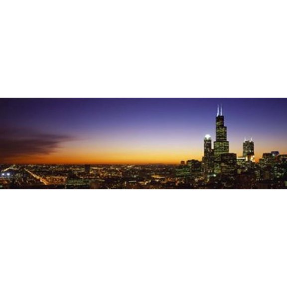 Night Chicago IL USA Canvas Art - Panoramic Images (18 x 6)