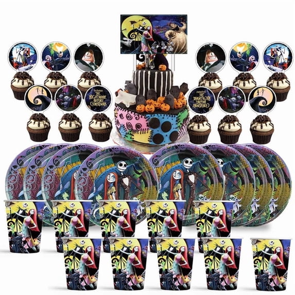 Night Christmas Birthday Cups Party Supplies Plates Fans Decorations Cake Topper Decor