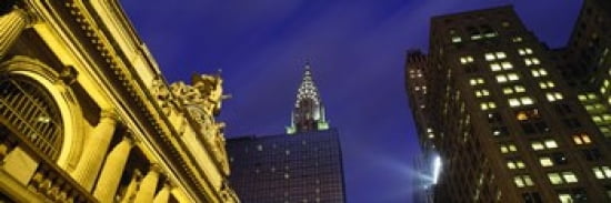 Night Chrysler Building Grand Central Station NYC New York City New York State USA Canvas Art - Panoramic Images (36 x 12)