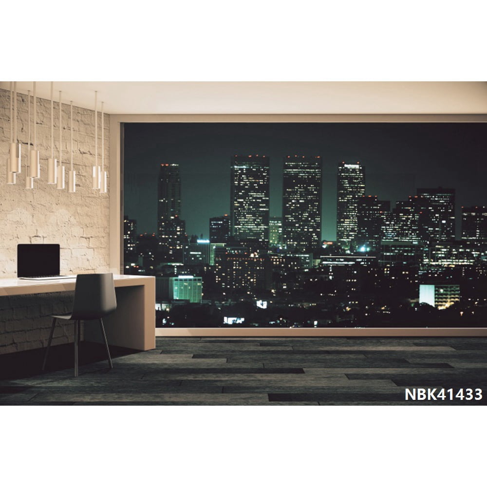 Night City Modern Buildings Curtain Window Interior Decor Photography ...