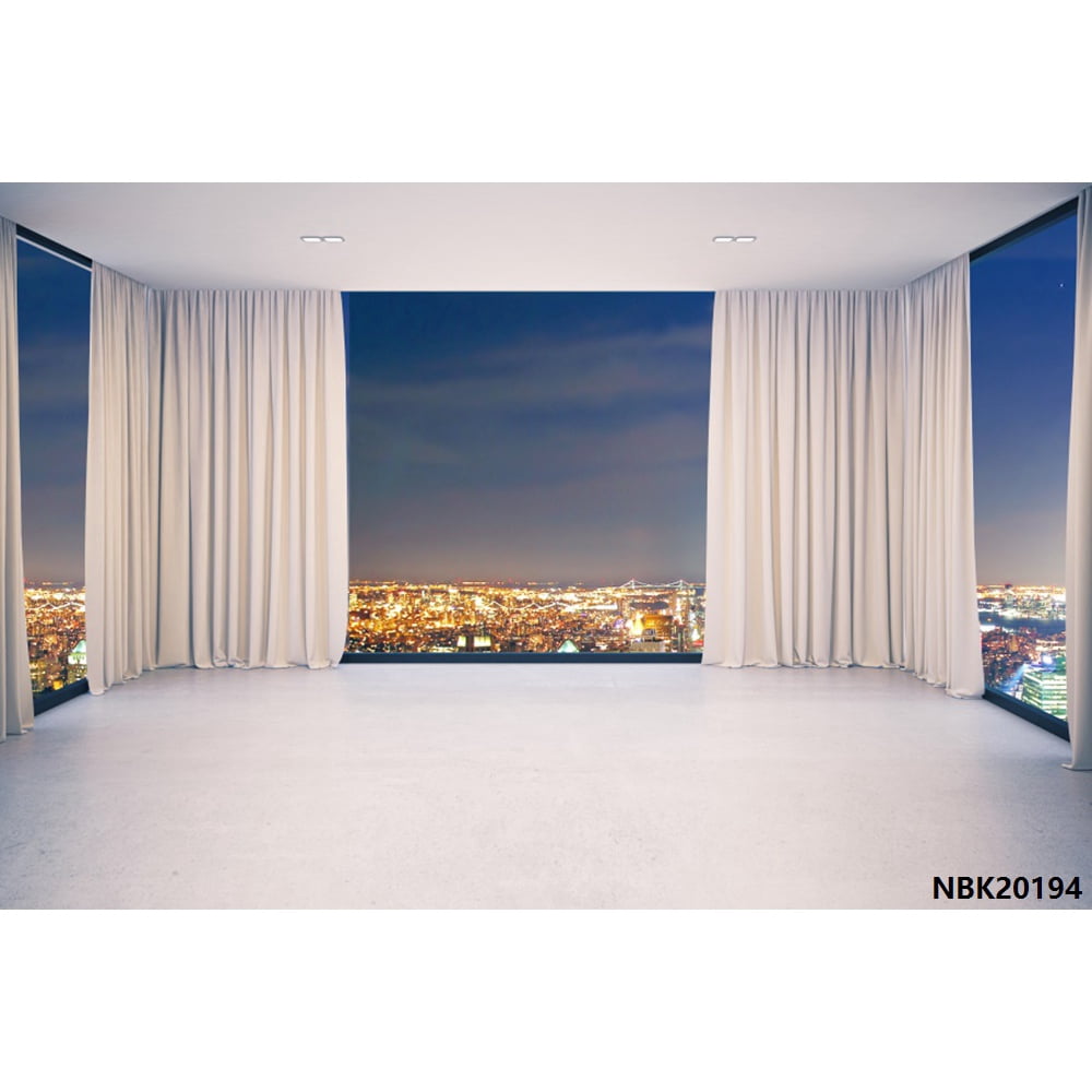 Night City Modern Buildings Curtain Window Interior Decor Photography ...
