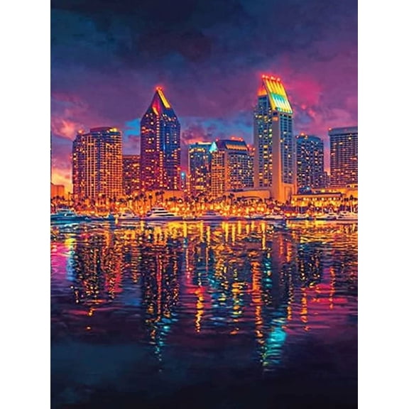 Night Cityscape Canvas Painting/Wall ArtSuitable for Living RoomOfficeHotelRestaurant Decoration.