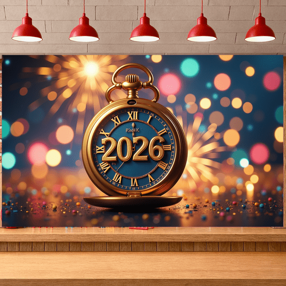 Night Cityscape Happy New Year Banner Glittering Fireworks Celebration Banner Festive Design for Party Decoration Holiday Event Celebration