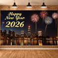 thumbnail image 1 of Night Cityscape Happy New Year Banner Glittering Fireworks Celebration Banner Festive Design for Party Decoration Holiday Event Celebration, 1 of 9