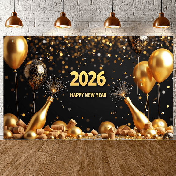 Night Cityscape Happy New Year Banner Glittering Fireworks Celebration Banner Festive Design for Party Decoration Holiday Event Celebration