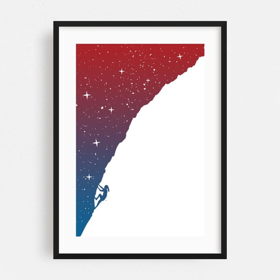Night Climbing - Illustration Silhouette Minimalist Space Stars Abstract Night Sky Black Framed Wall Art Print 5 x 7 inches