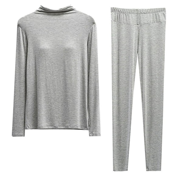 Night Clothes for Women Pajamas Sets for Women Pajamas Women Solid Color Half Turtleneck Padded Pajamas with Cups Long Sleeves and Trousers Two Piece Home Pajamas Sets