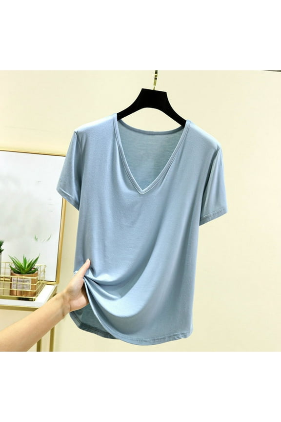 Night Clothes for Women Women's Pajama Tops Women Blouse Plain Casual Fashion V-Neck Regular Short Sleevesleepwear Tops