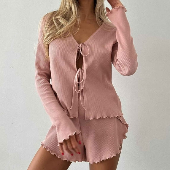 Night Clothes for Women Womens Pajamas Set Pajamas Women's Home Clothing Comfort Solid Color Tie Underwear Pajama Sets