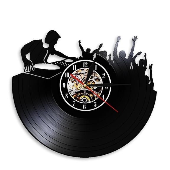 Night Club Music Festival DJ Booth Stage Turn Tables Night Club Wall Decor Wall Clock Disco Dance Party Vinyl Record Wall Clock Without LED