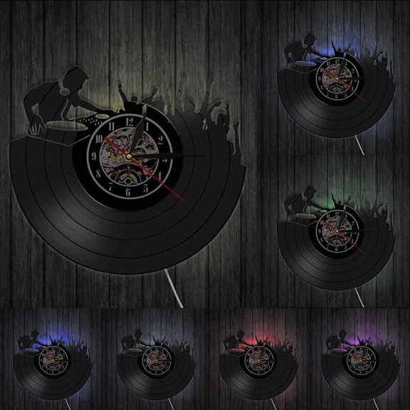 Night Club Music Festival DJ Booth Stage Turn Tables Night Club Wall Decor Wall Clock Disco Dance Party Vinyl Record Wall Clock