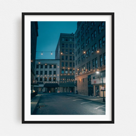Night on Commerce Street, Bluefield - Bluefield West Virginia Photography Street Photography Cityscape Nightlife Architecture Vintage City Black Framed Wall Art Print 6 x 8 inches