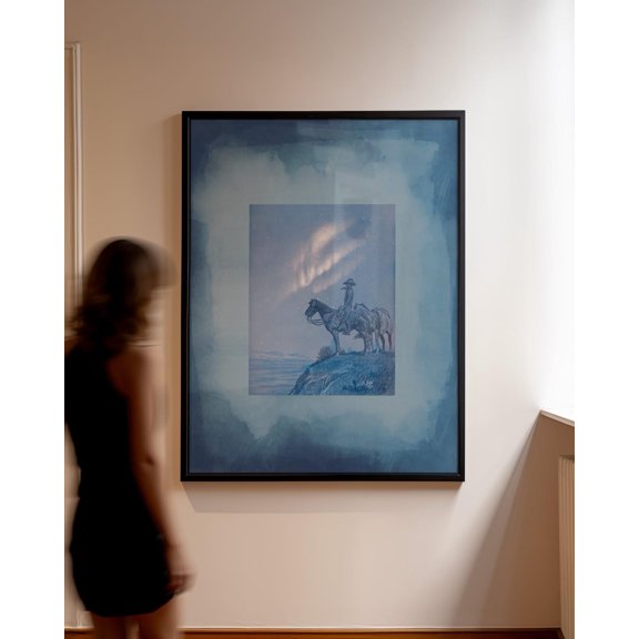 Night Cowboy Horse Wall Art Blue Sky Western